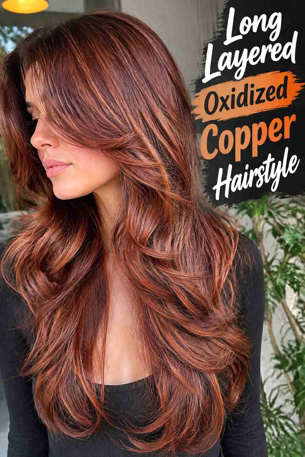 8. Long Layered Oxidized Copper Hairstyle