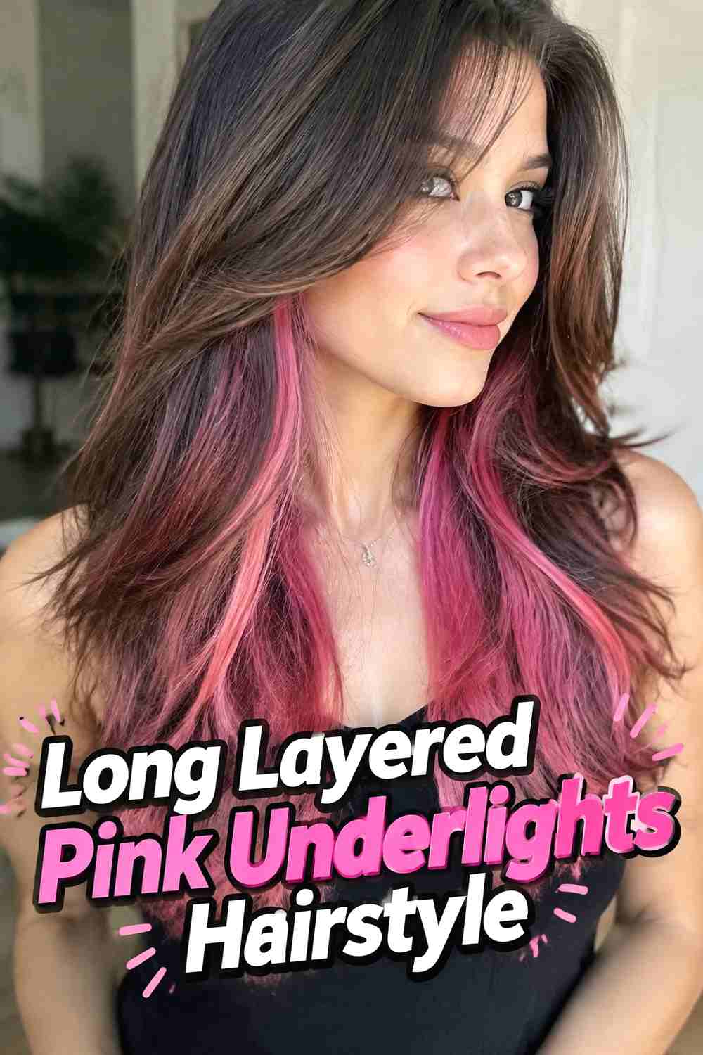 5. Long Layered Pink Underlights Hairstyle