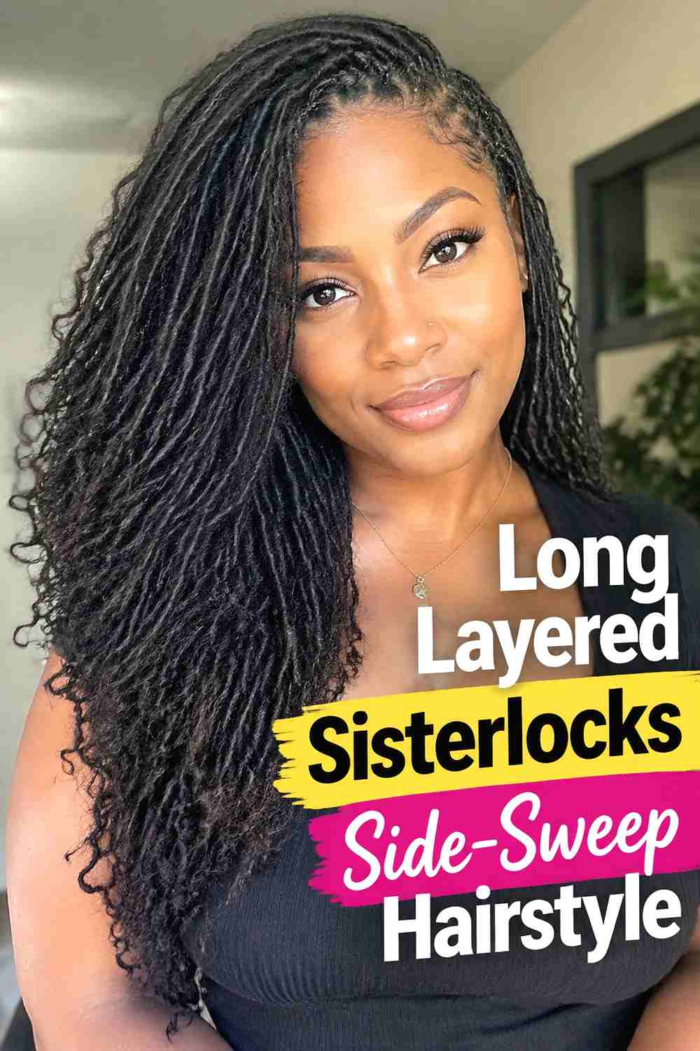 13. Long Layered Sisterlocks Side Sweep Hairstyle