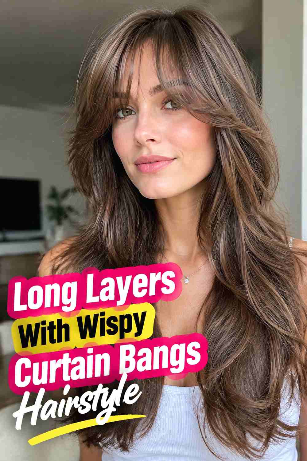 6. Long Layers With Wispy Curtain Bangs Hairstyle