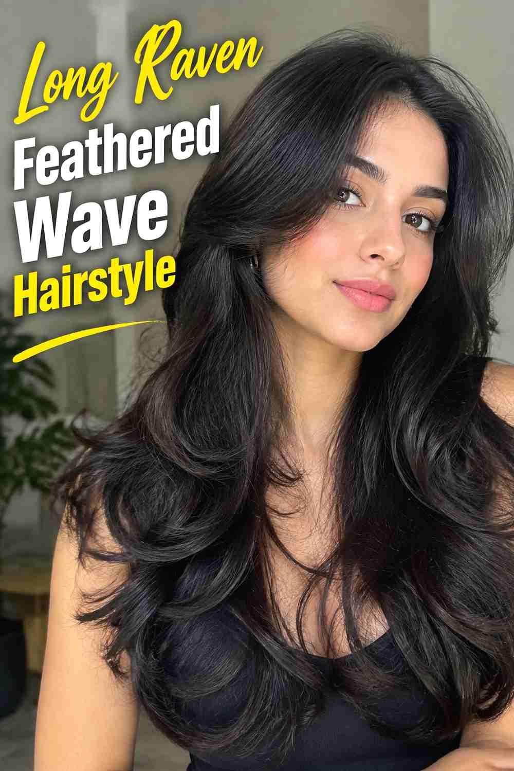 1. Long Raven Feathered Wave Hairstyle