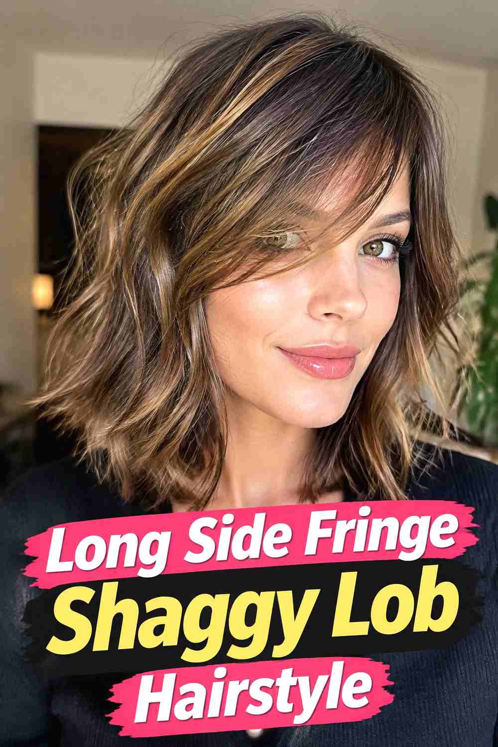 13. Long Side Fringe Shaggy Lob Hairstyle