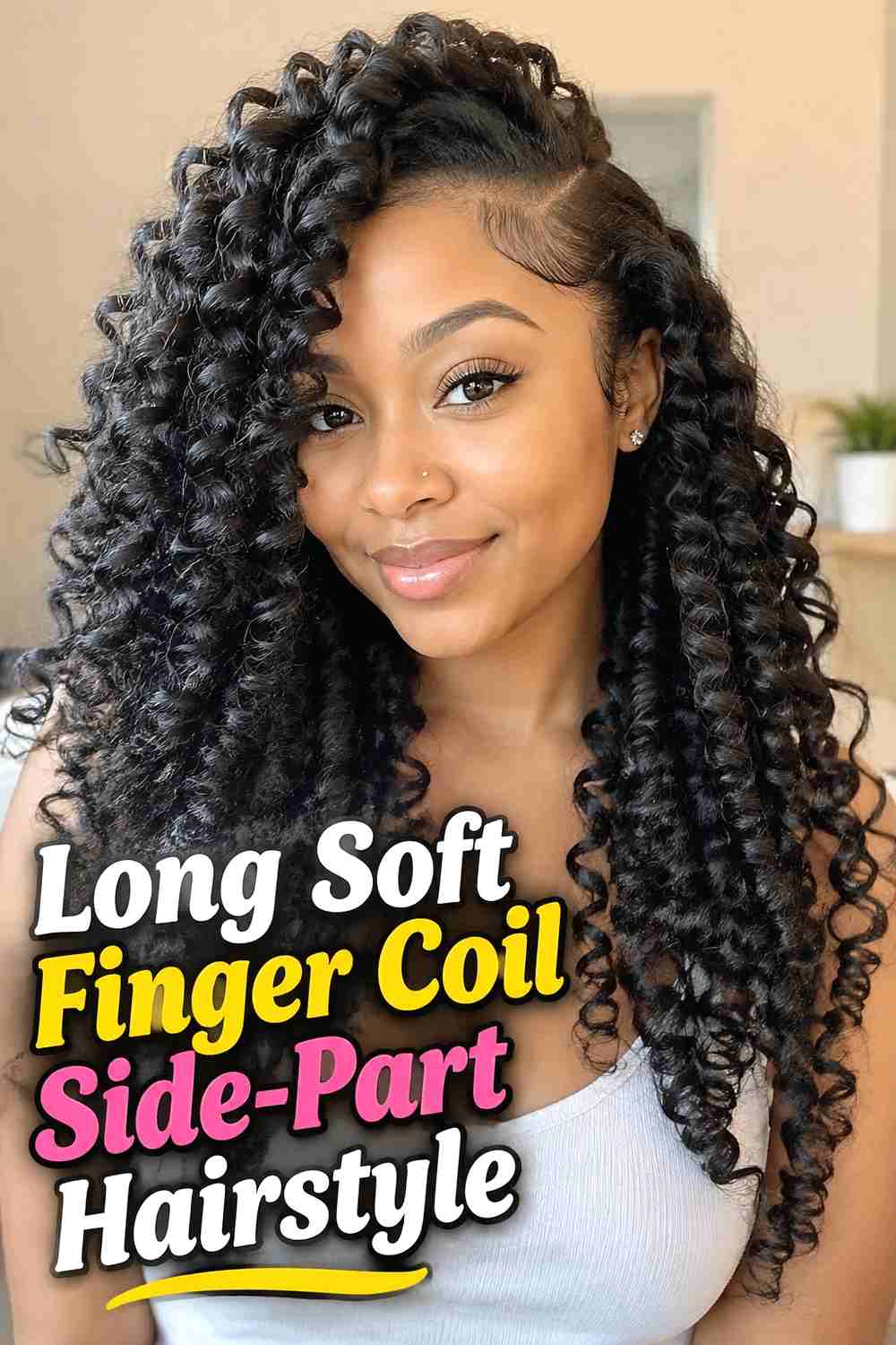 8. Long Soft Finger Coil Side Part Hairstyle