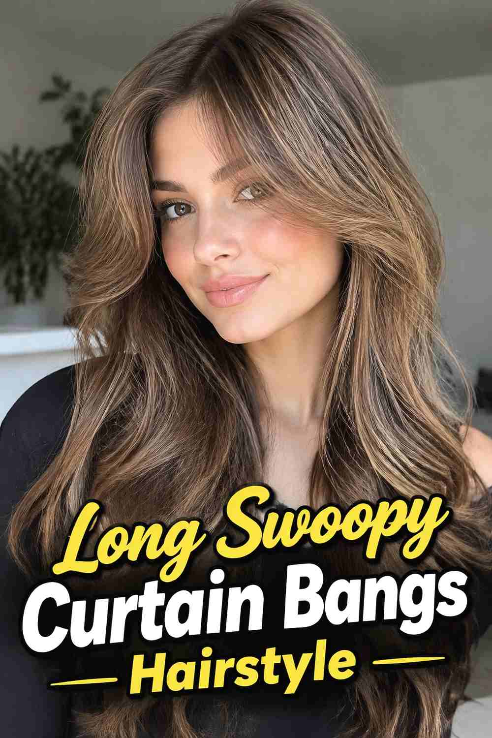 2. Long Swoopy Curtain Bangs Hairstyle