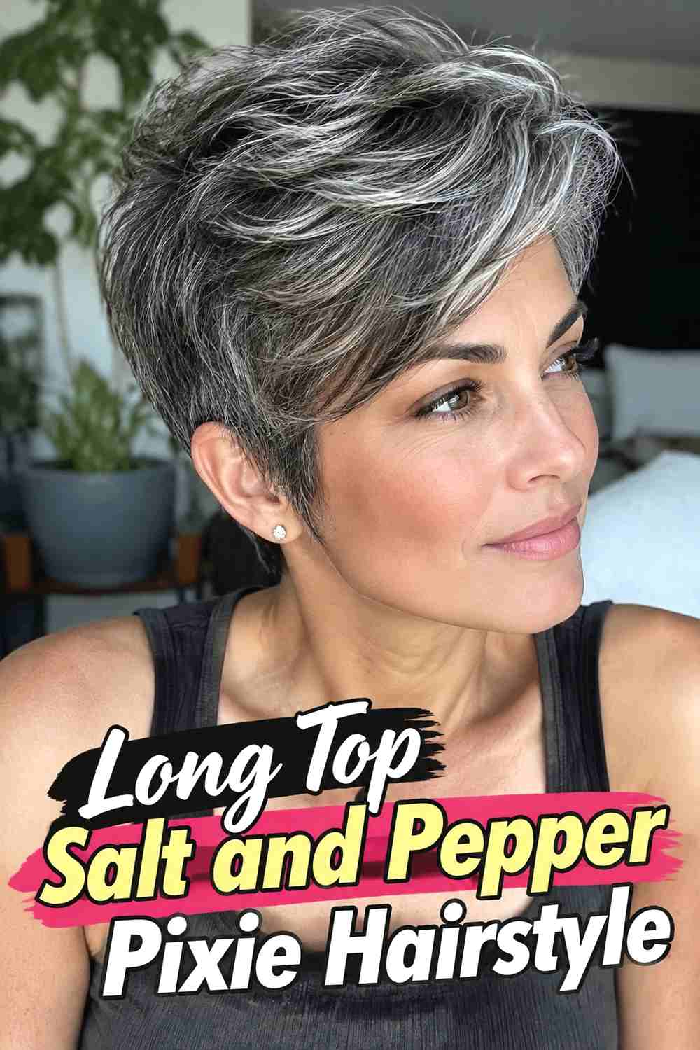 10. Long Top Salt And Pepper Pixie Hairstyle