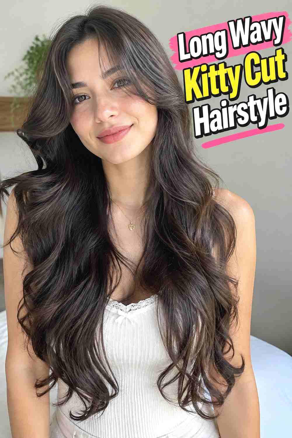 5. Long Wavy Kitty Cut Hairstyle