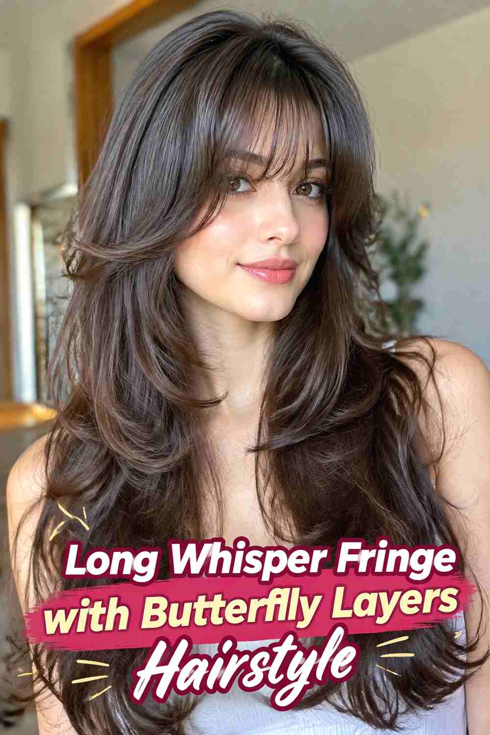 9. Long Whisper Fringe With Butterfly Layers Hairstyle