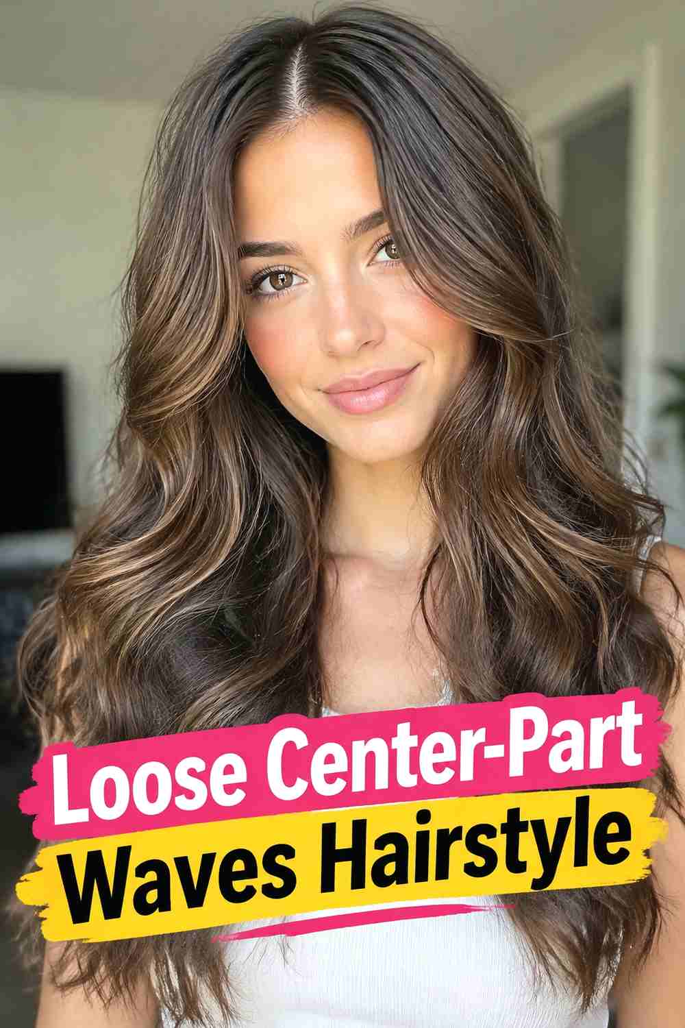 1. Loose Center Part Waves Hairstyle