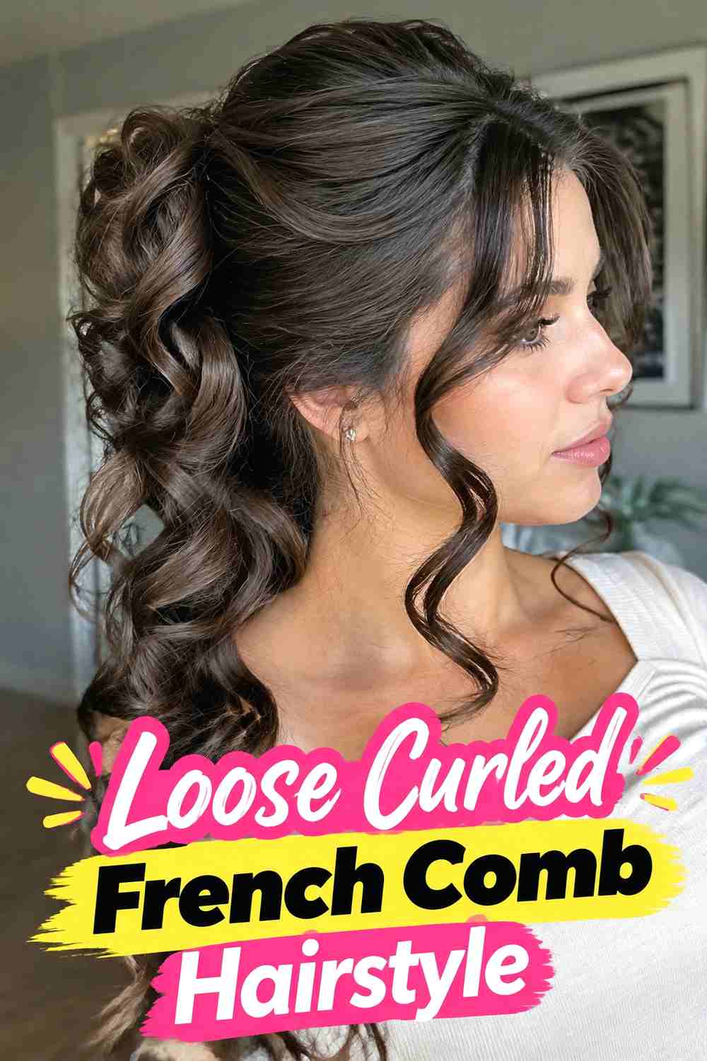2. Loose Curled French Comb Hairstyle