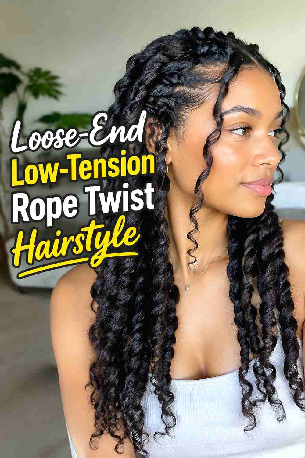 10. Loose End Low Tension Rope Twist Hairstyle