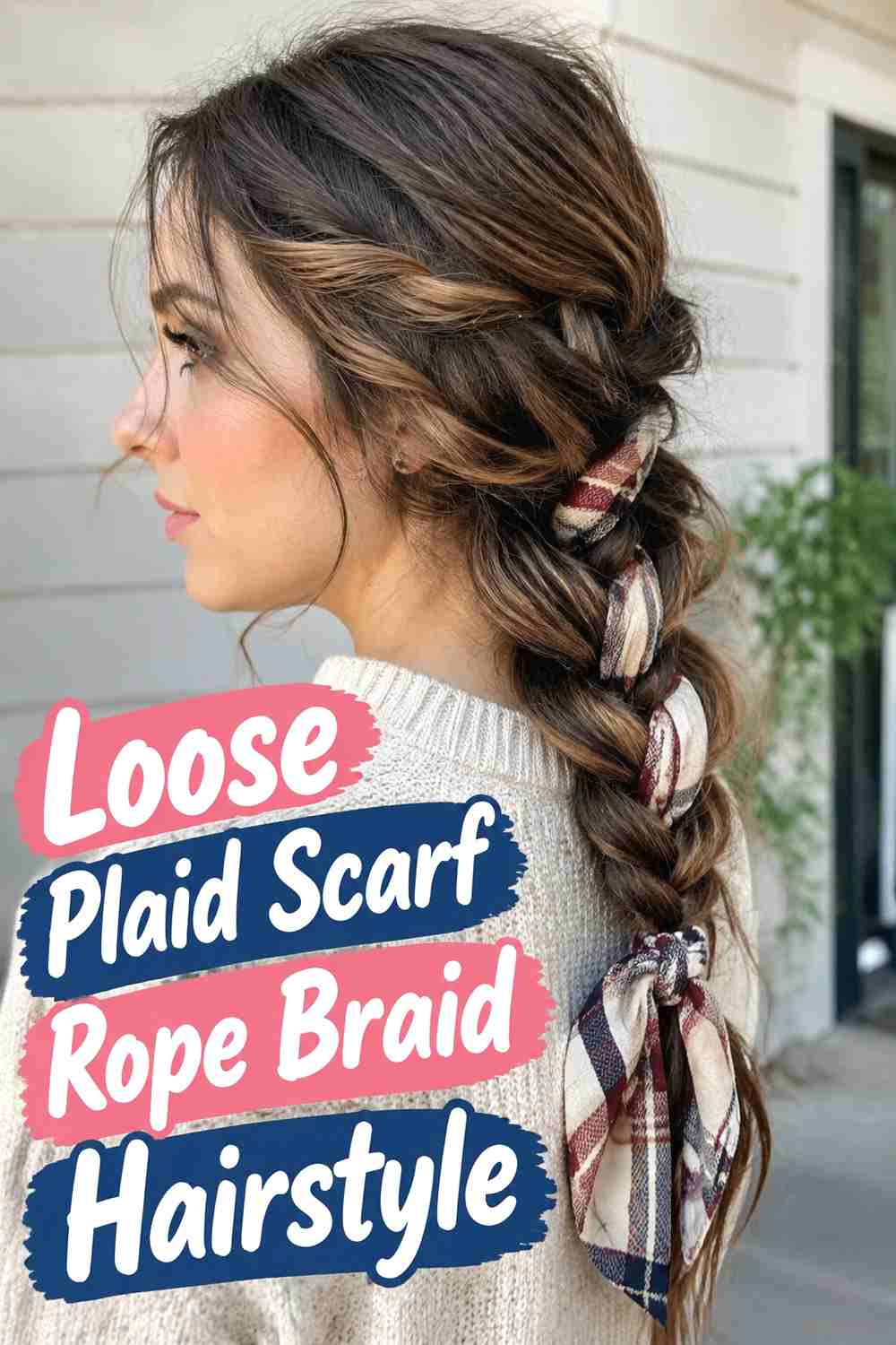 9. Loose Plaid Scarf Rope Braid Hairstyle
