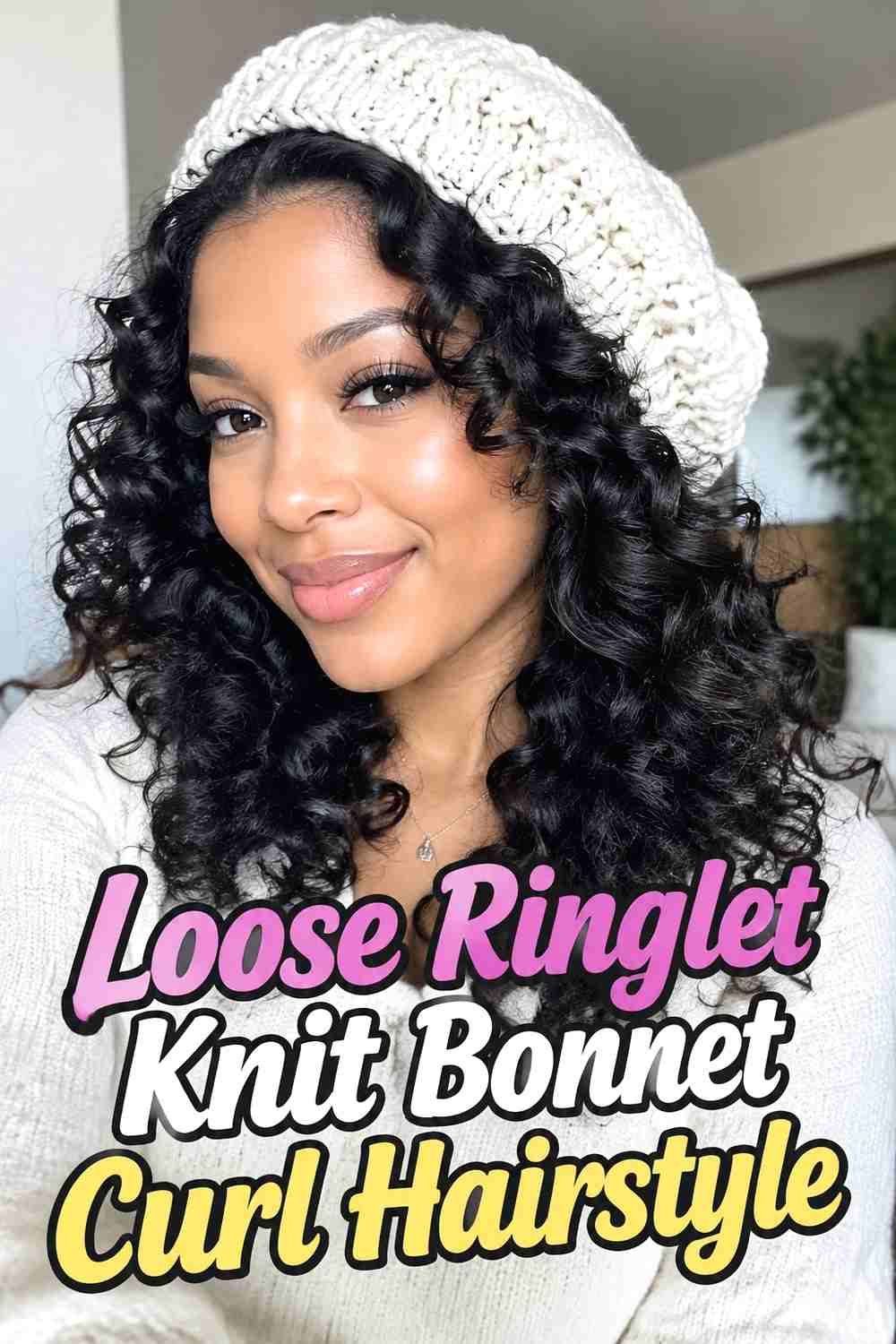 3. Loose Ringlet Knit Bonnet Curl Hairstyle