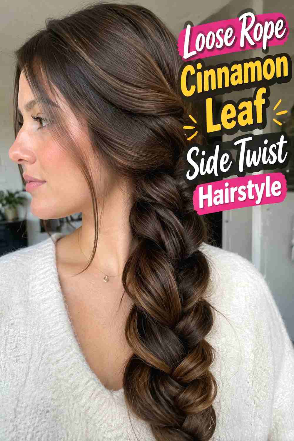 3. Loose Rope Cinnamon Leaf Side Twist Hairstyle