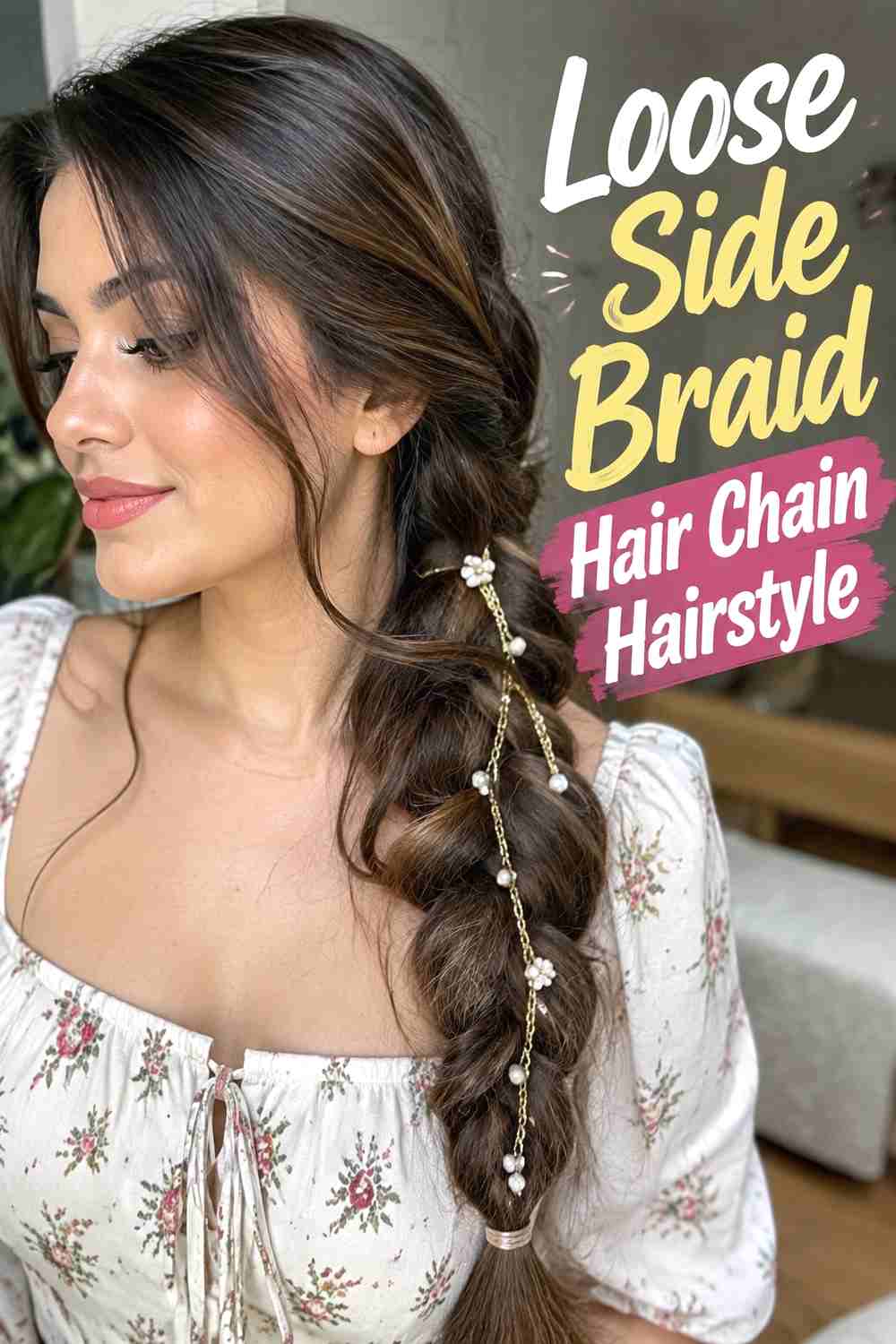 16. Loose Side Braid Hair Chain Hairstyle