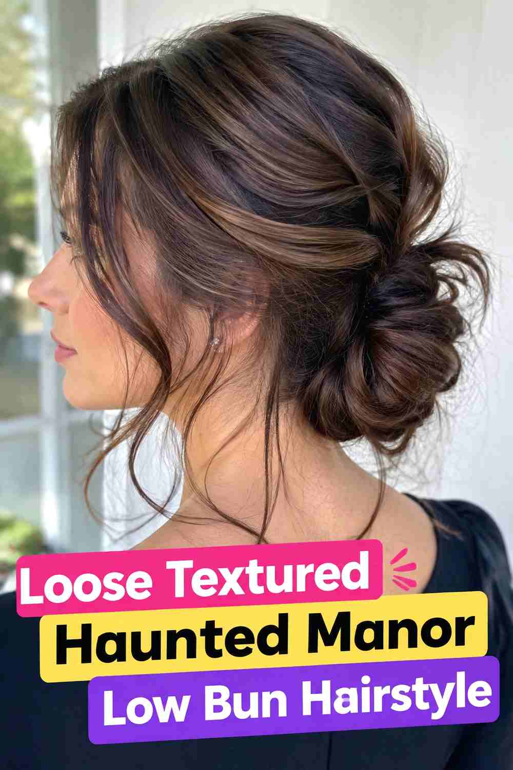 5. Loose Textured Haunted Manor Low Bun Hairstyle