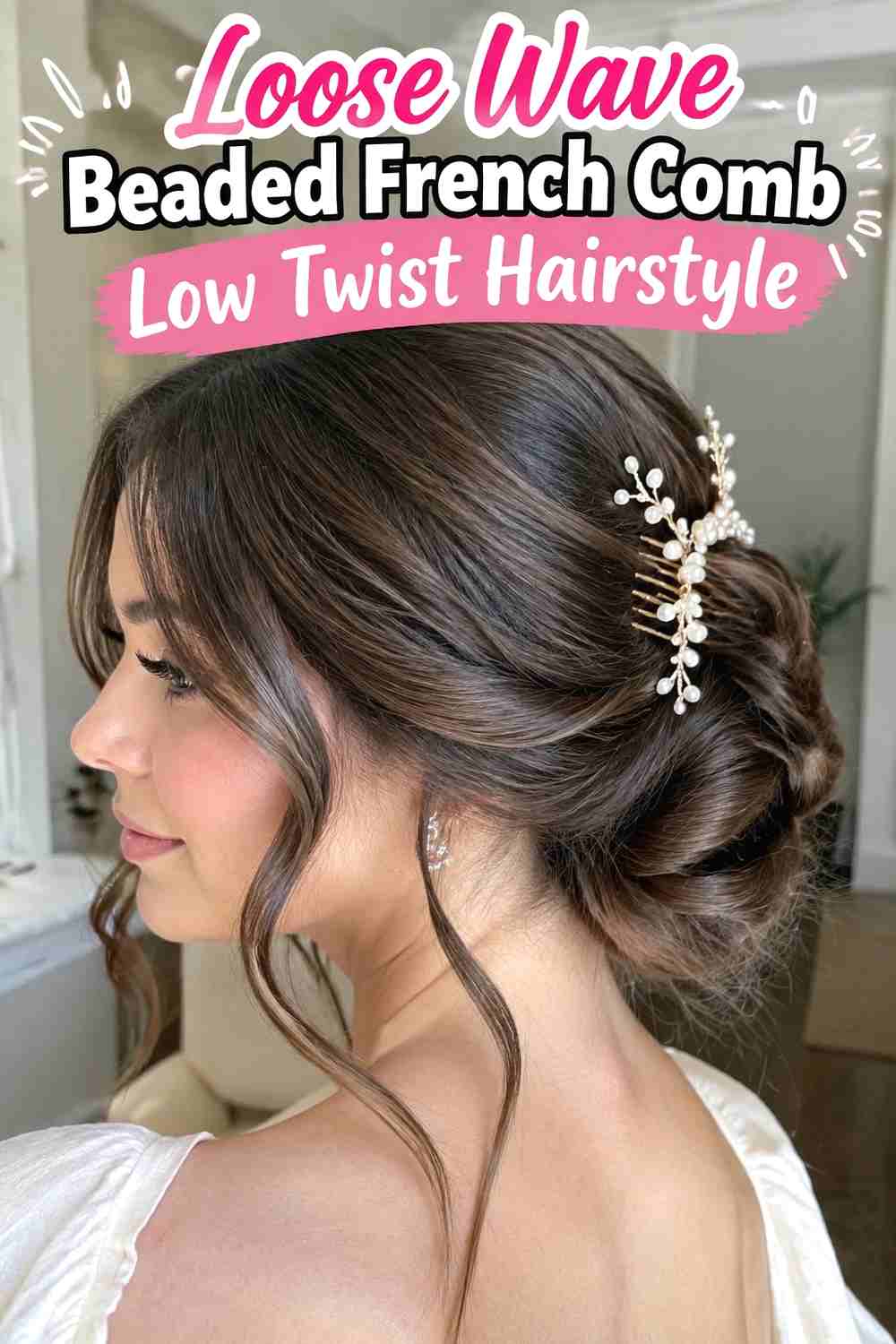 8. Loose Wave Beaded French Comb Low Twist Hairstyle
