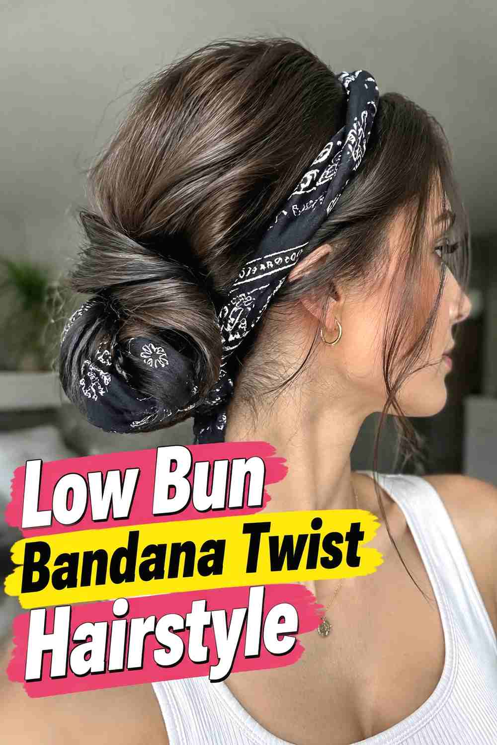 7. Low Bun Bandana Twist Hairstyle