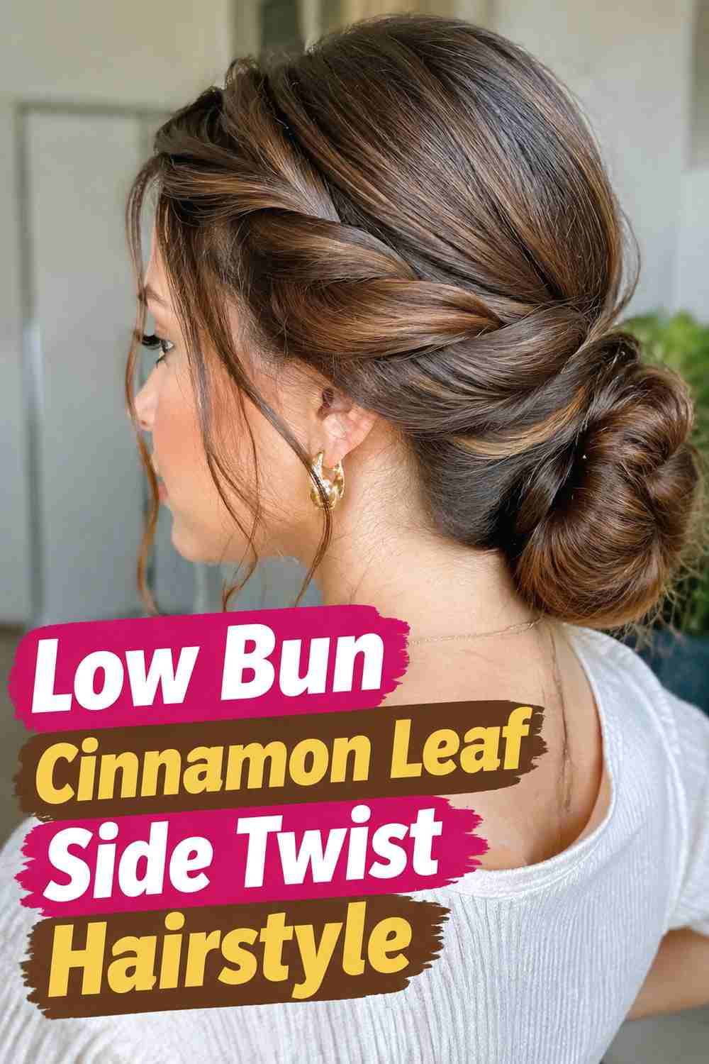 5. Low Bun Cinnamon Leaf Side Twist Hairstyle