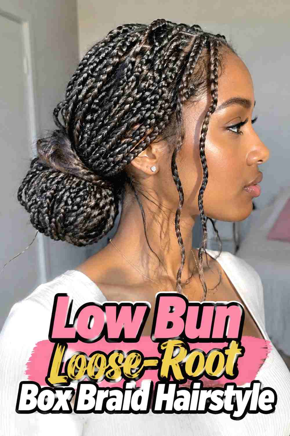 16. Low Bun Loose Root Box Braid Hairstyle