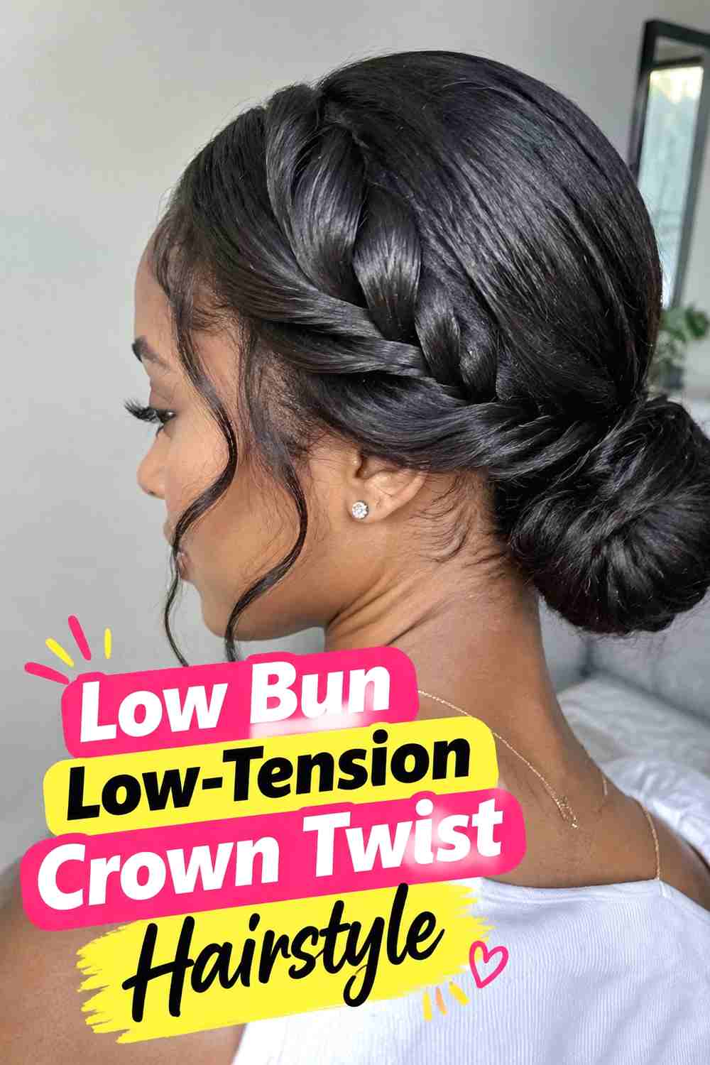 6. Low Bun Low Tension Crown Twist Hairstyle