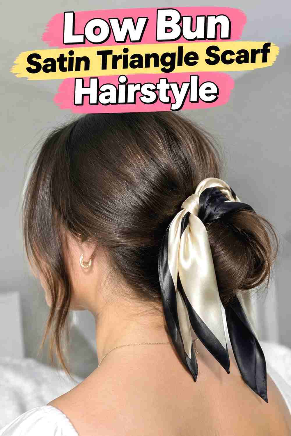 4. Low Bun Satin Triangle Scarf Hairstyle