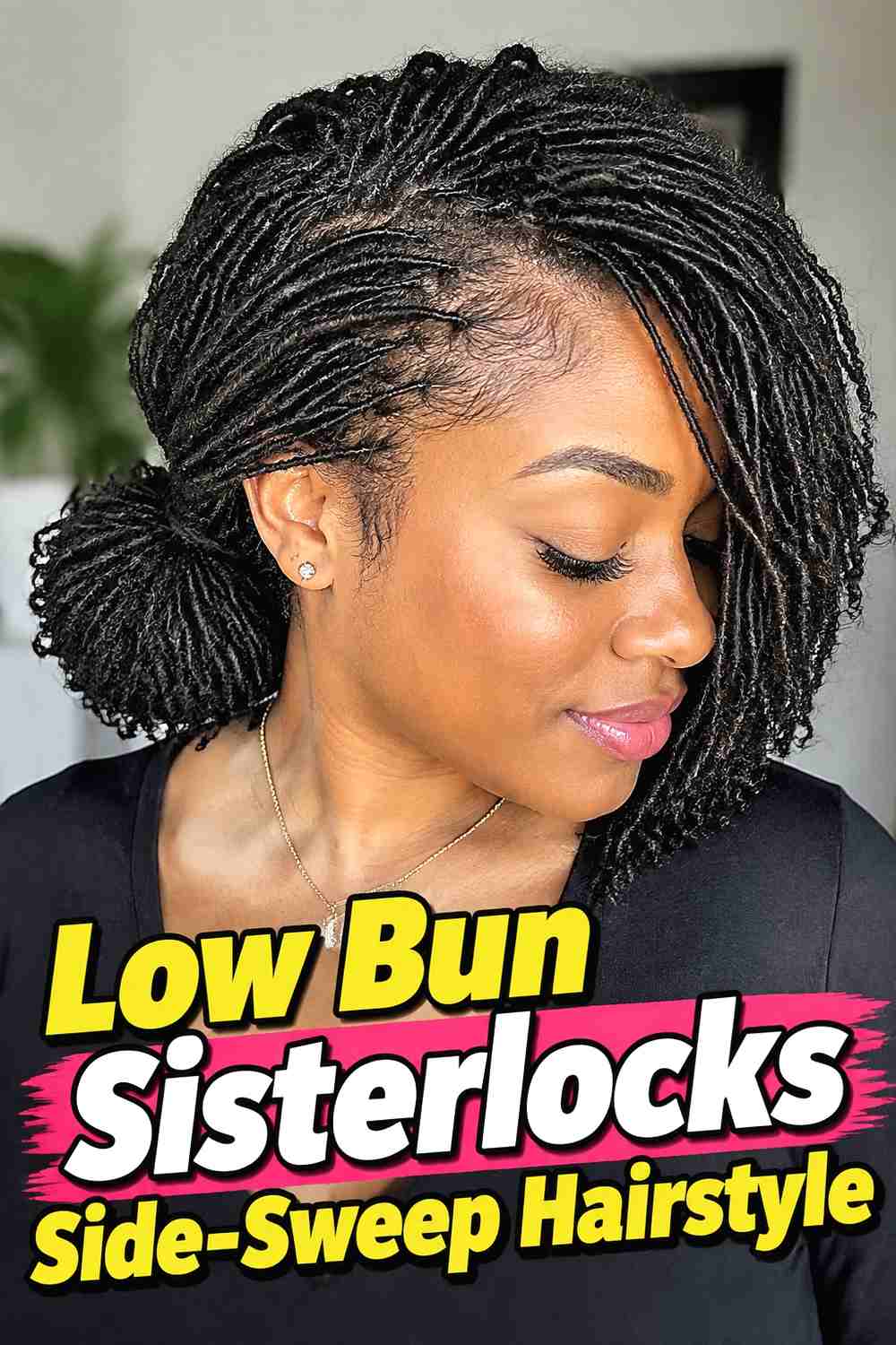 6. Low Bun Sisterlocks Side Sweep Hairstyle