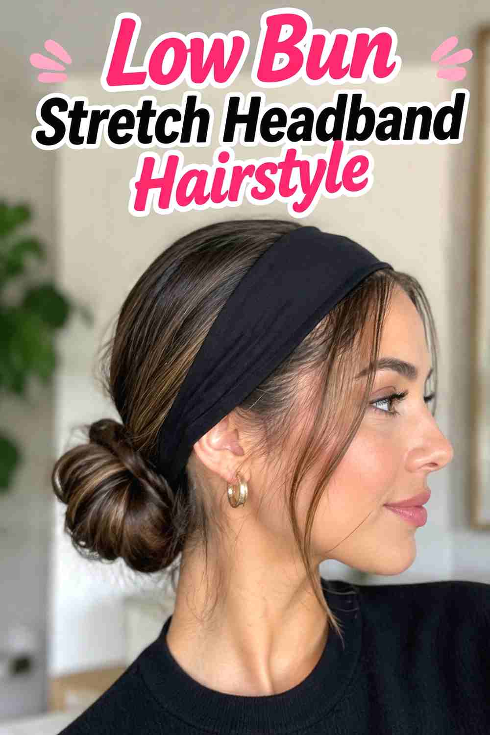 6. Low Bun Stretch Headband Hairstyle