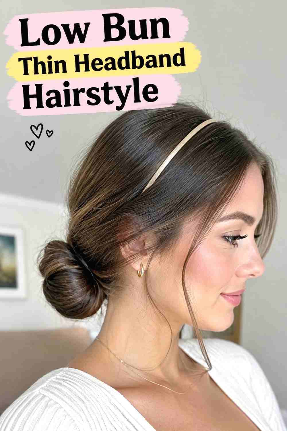 2. Low Bun Thin Headband Hairstyle