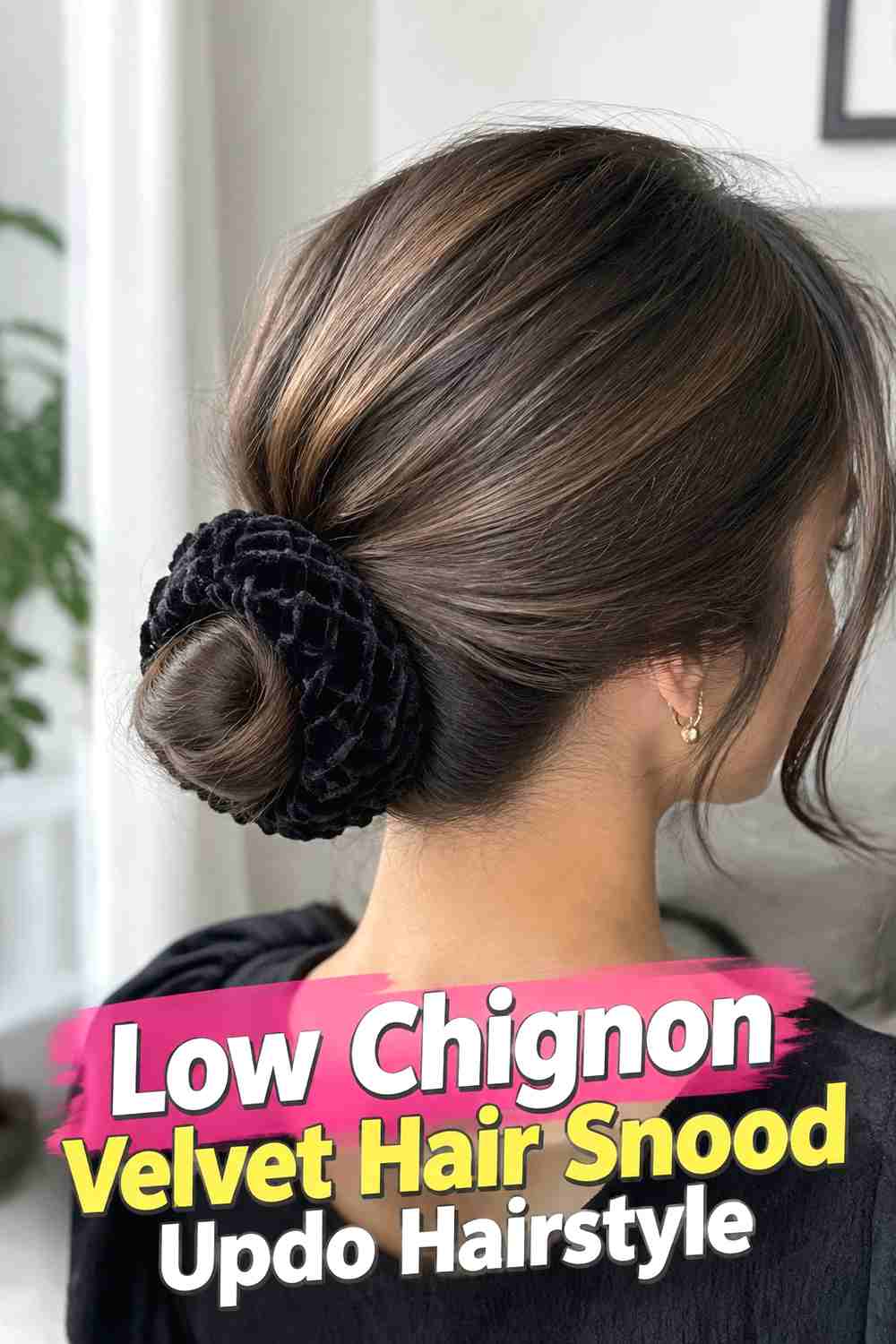 8. Low Chignon Velvet Hair Snood Updo Hairstyle