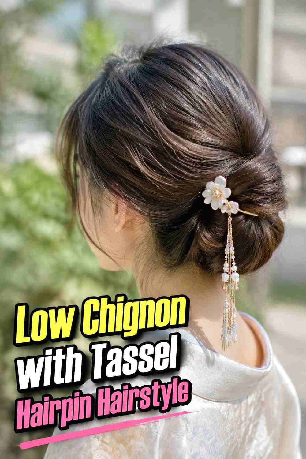 8. Low Chignon With Tassel Hairpin Hairstyle