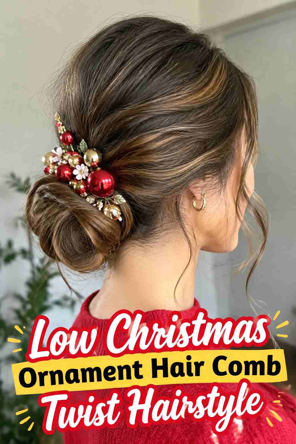 8. Low Christmas Ornament Hair Comb Twist Hairstyle