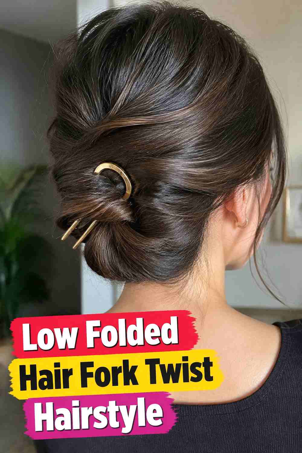 2. Low Folded Hair Fork Twist Hairstyle