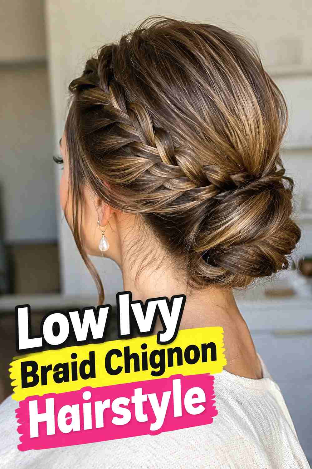 2. Low Ivy Braid Chignon Hairstyle