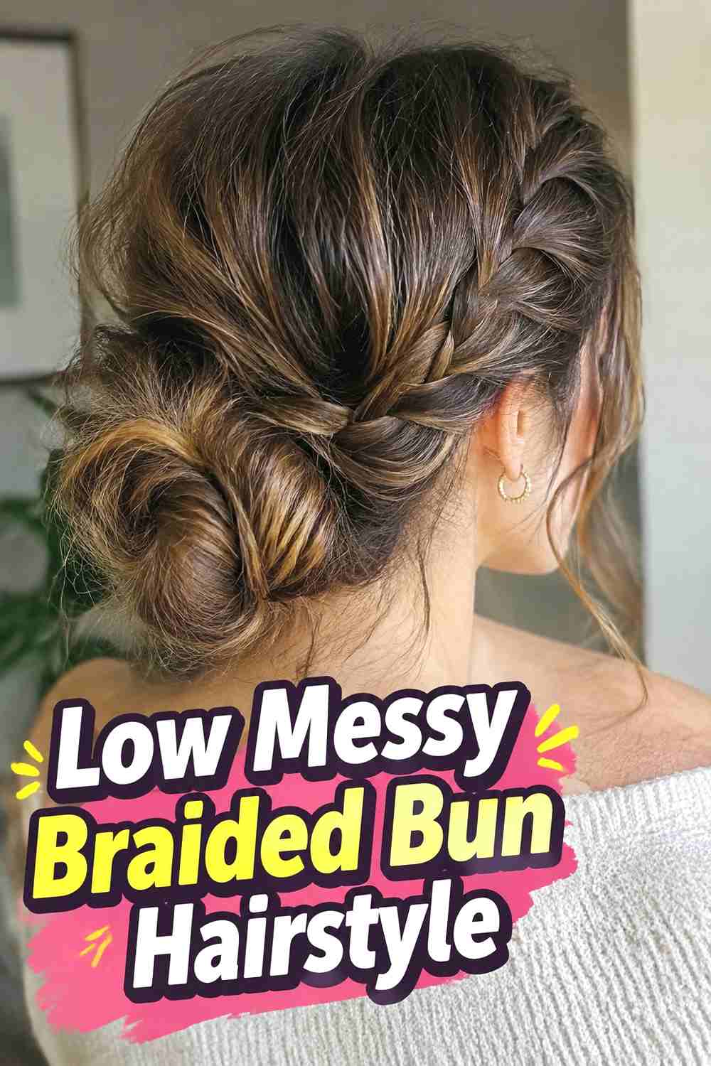 14. Low Messy Braided Bun Hairstyle