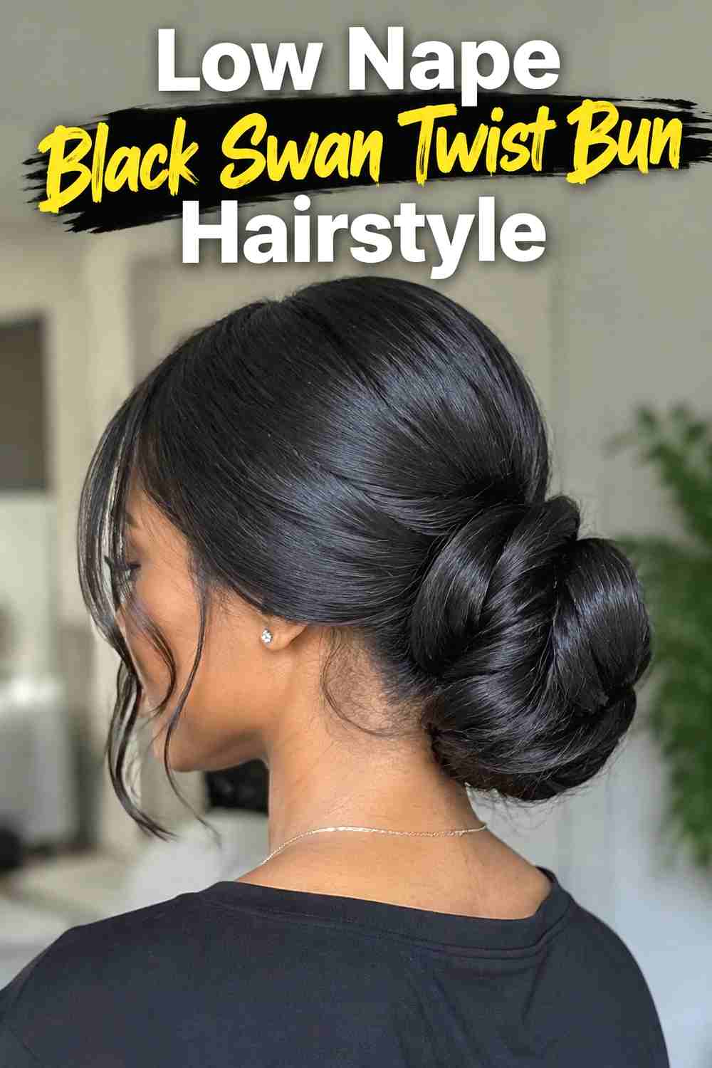 4. Low Nape Black Swan Twist Bun Hairstyle