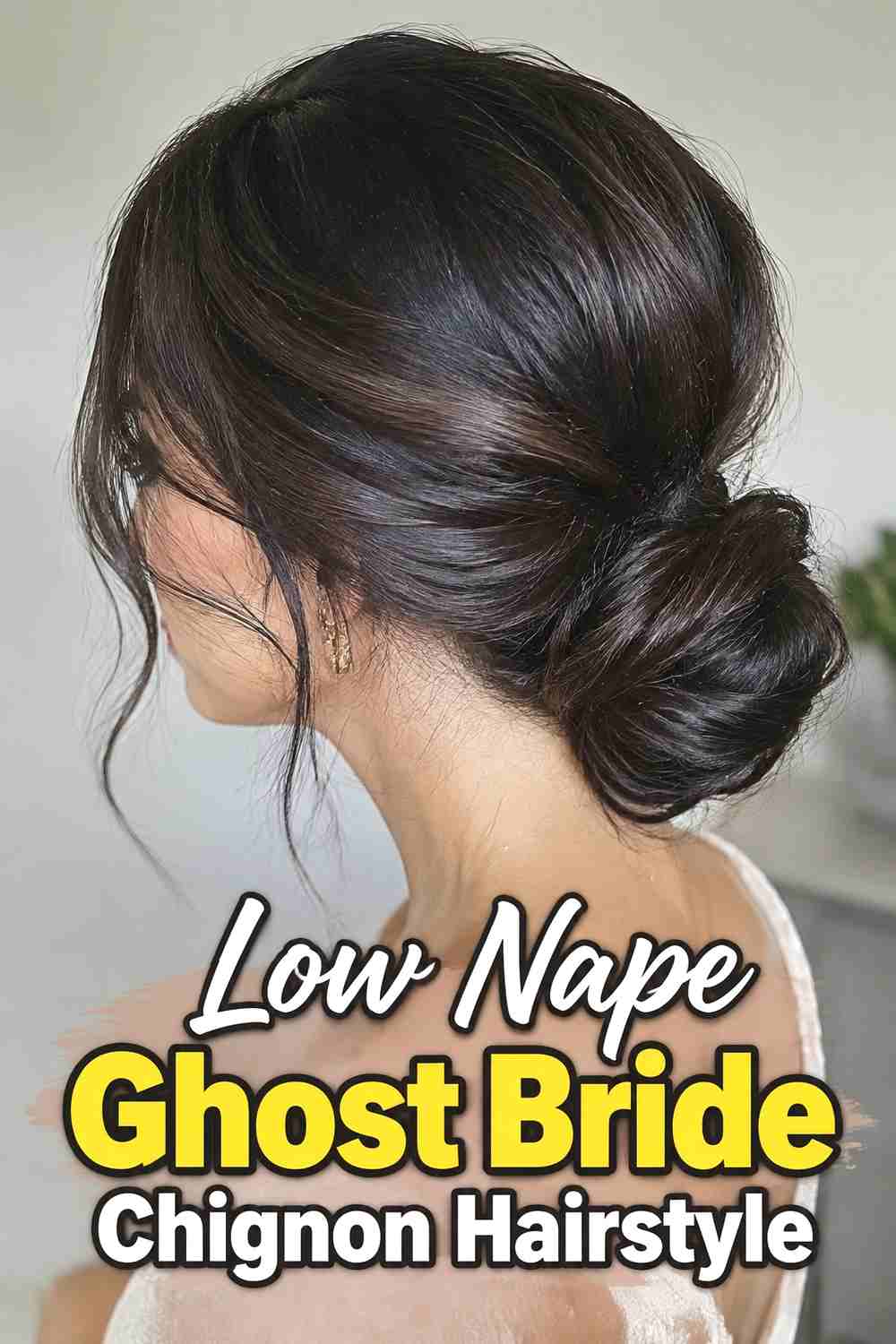 6. Low Nape Ghost Bride Chignon Hairstyle