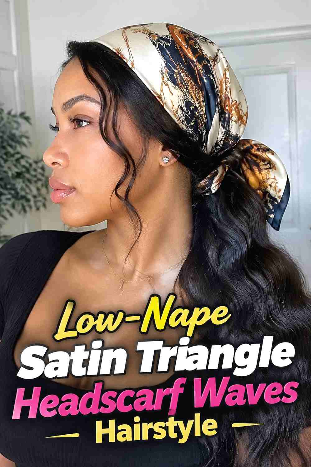 9. Low Nape Satin Triangle Headscarf Waves Hairstyle