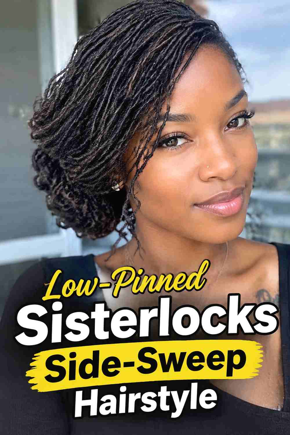 4. Low Pinned Sisterlocks Side Sweep Hairstyle