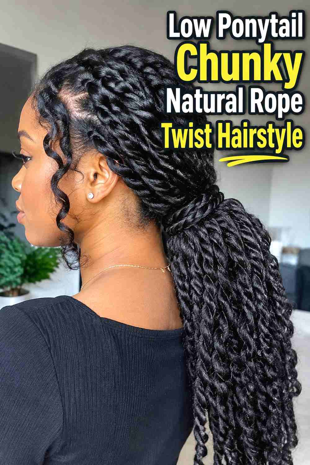 7. Low Ponytail Chunky Natural Rope Twist Hairstyle