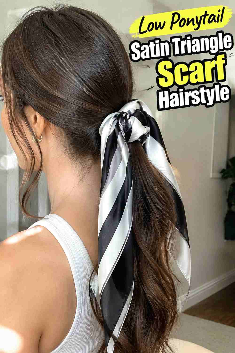 3. Low Ponytail Satin Triangle Scarf Hairstyle
