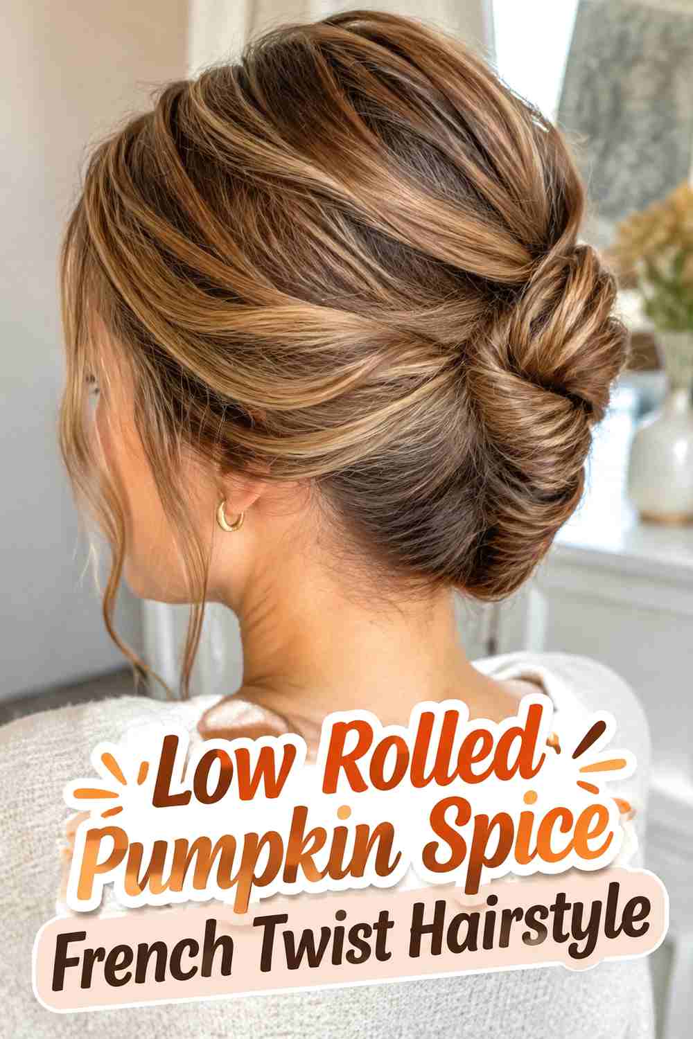 12. Low Rolled Pumpkin Spice French Twist Hairstyle