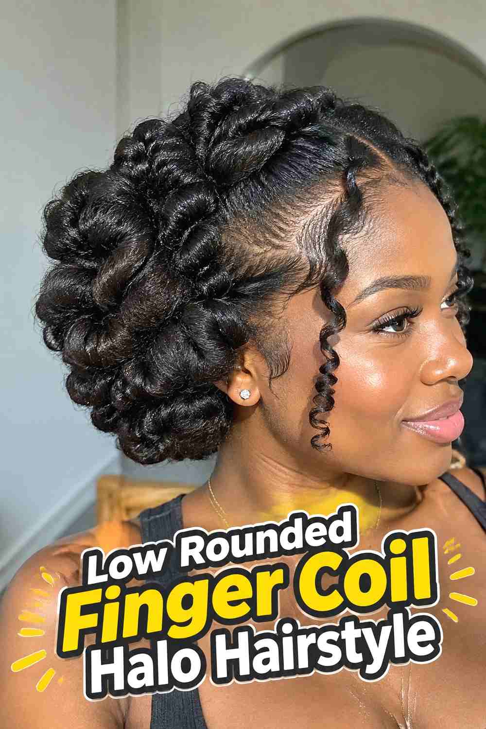 5. Low Rounded Finger Coil Halo Hairstyle