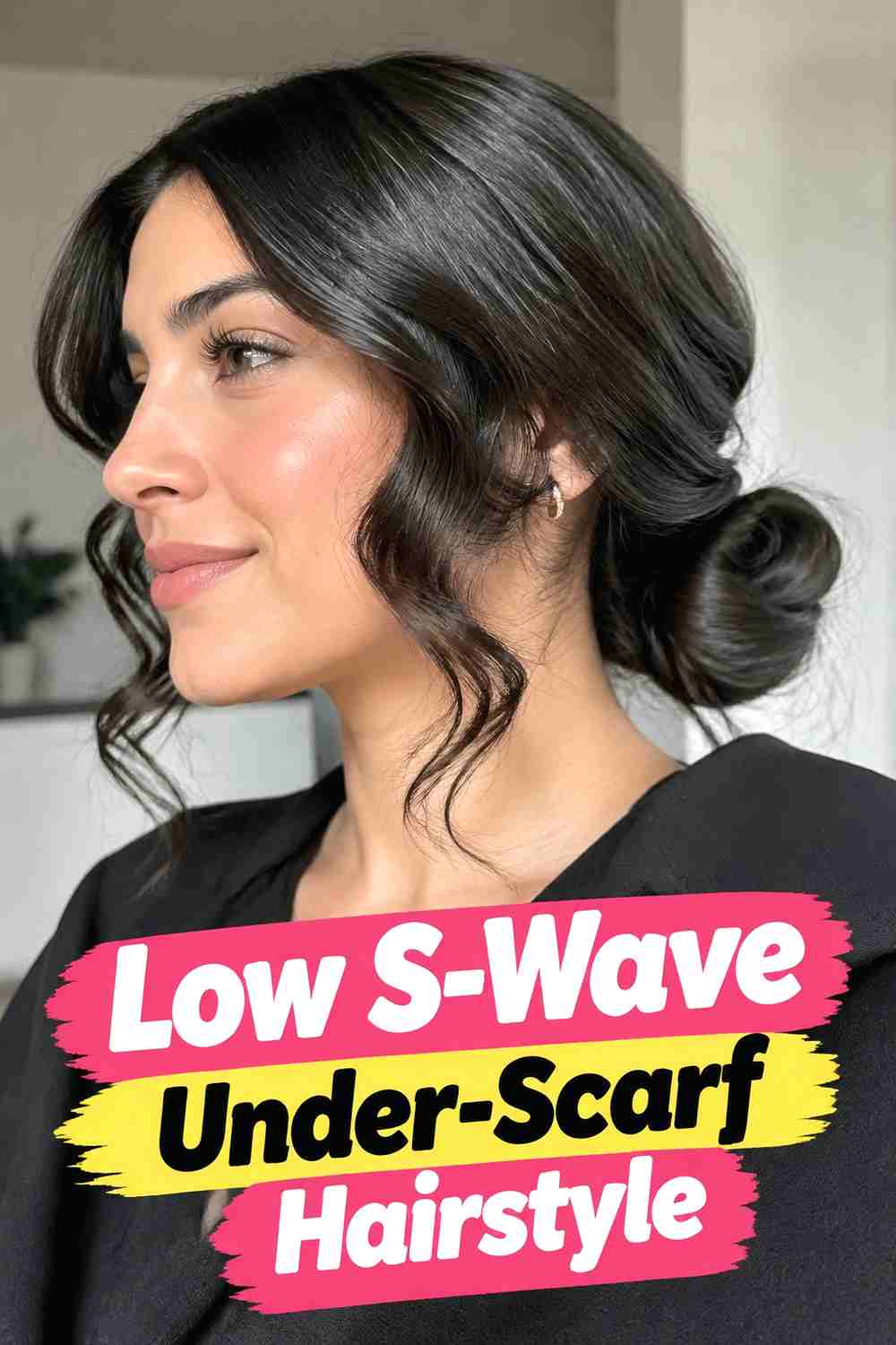 3. Low S Wave Under Scarf Hairstyle