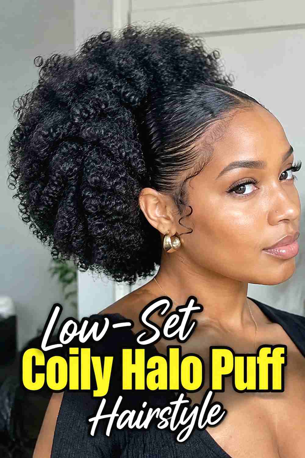 9. Low Set Coily Halo Puff Hairstyle