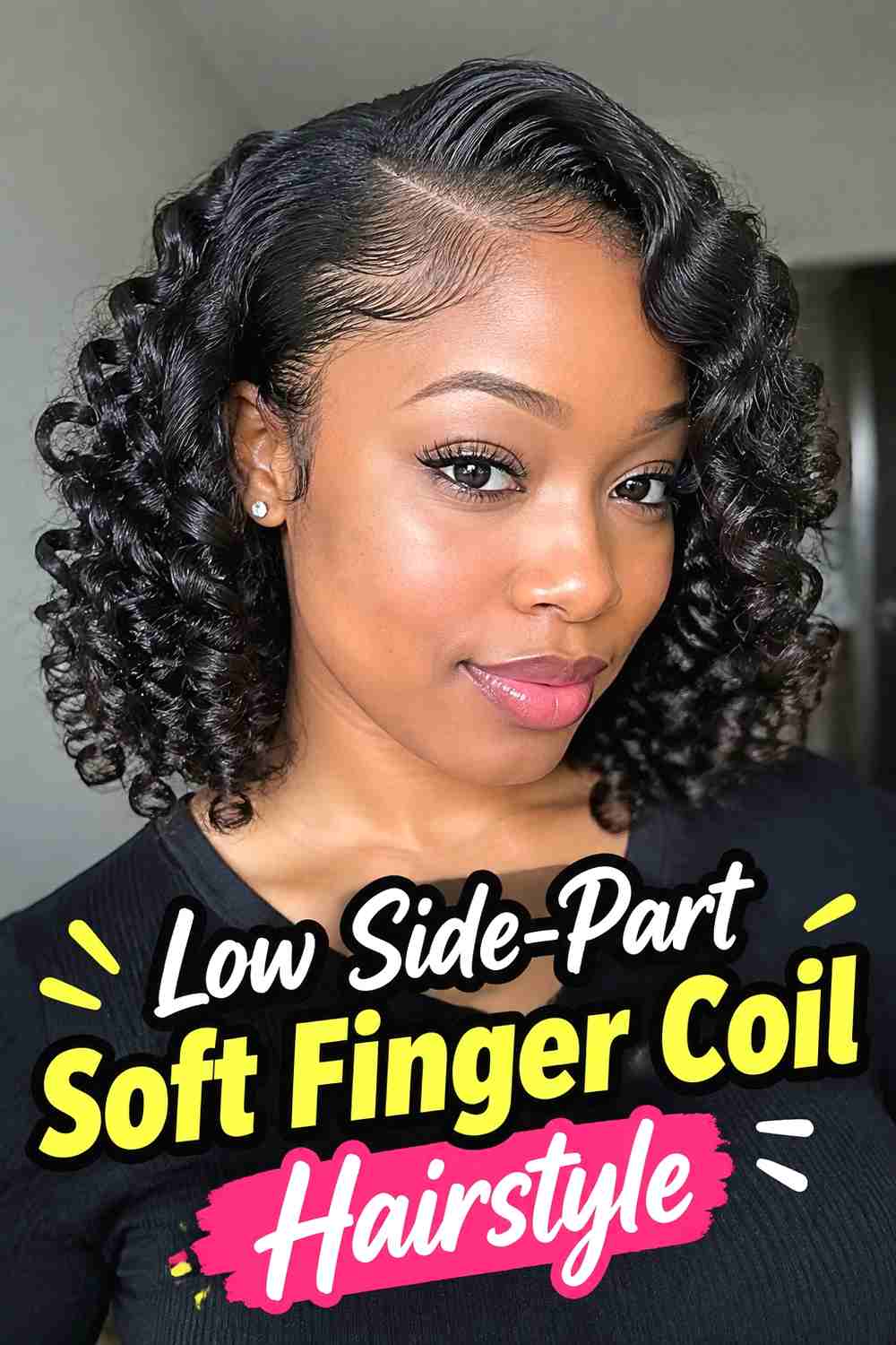 3. Low Side Part Soft Finger Coil Hairstyle