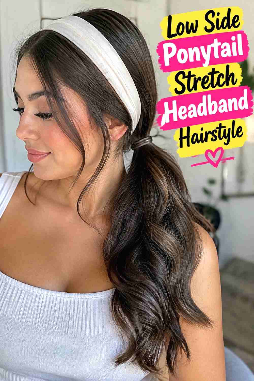 13. Low Side Ponytail Stretch Headband Hairstyle