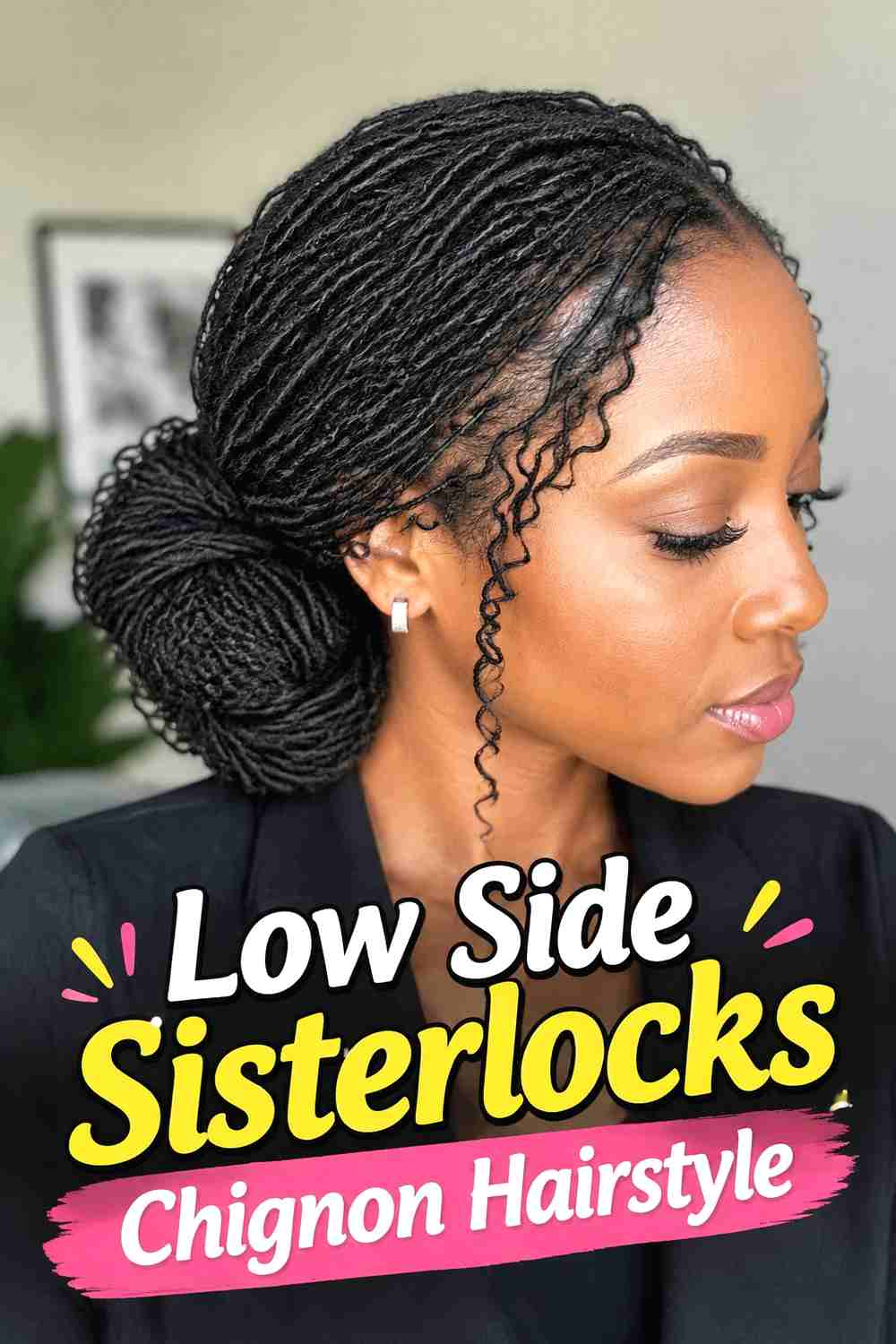 2. Low Side Sisterlocks Chignon Hairstyle