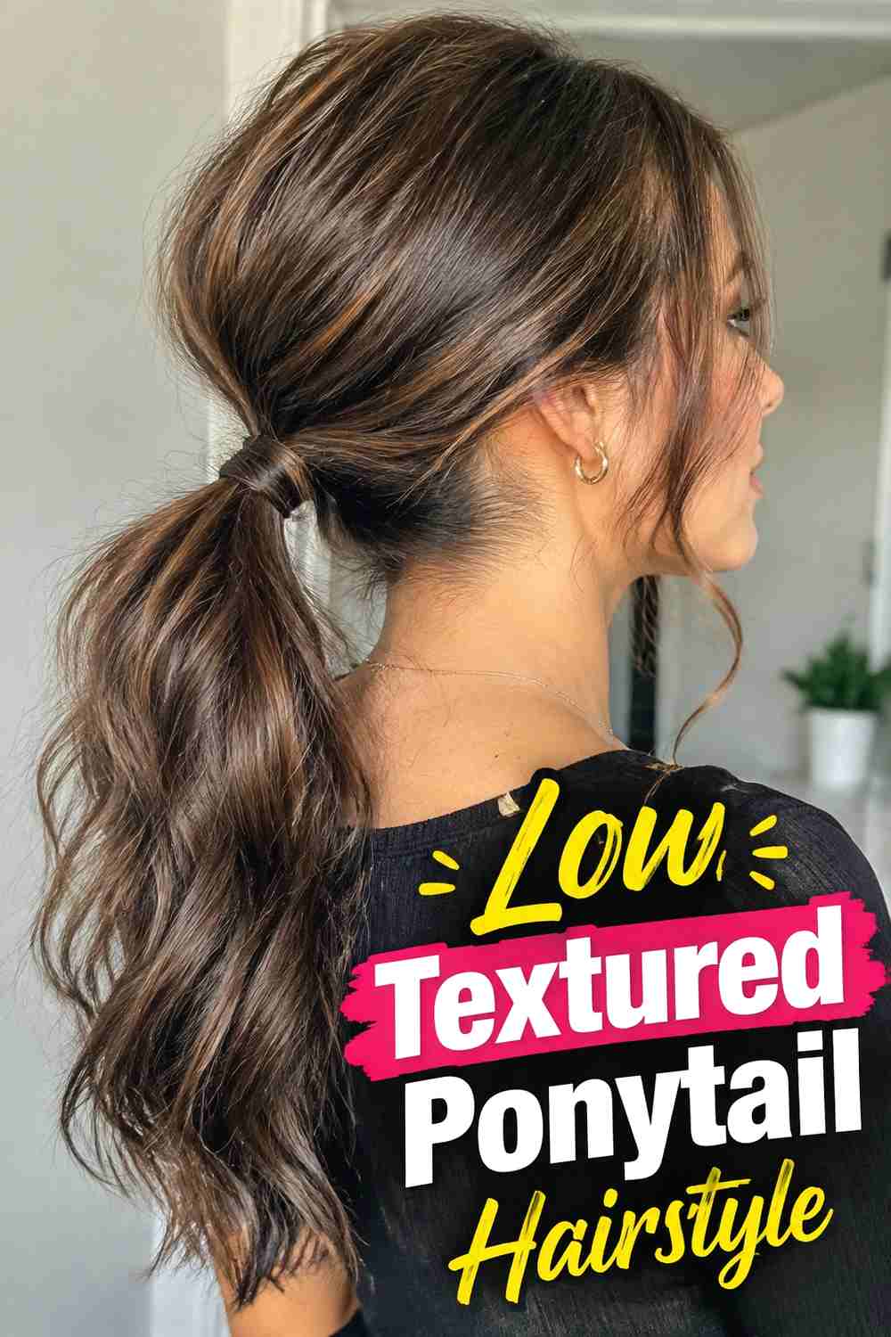 2. Low Textured Ponytail Hairstyle
