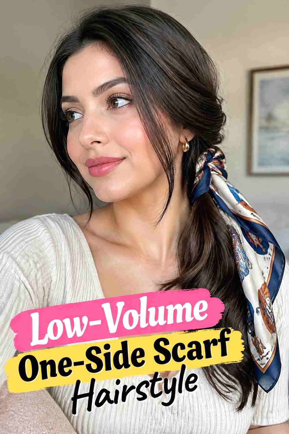 16. Low Volume One Side Scarf Hairstyle