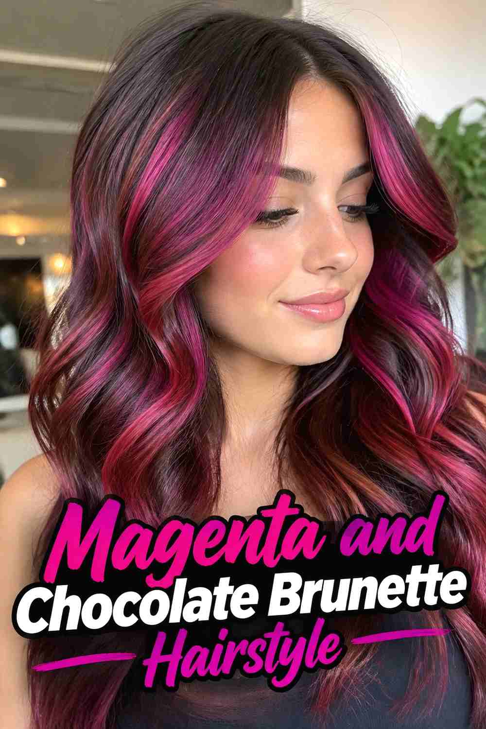 13. Magenta And Chocolate Brunette Hairstyle
